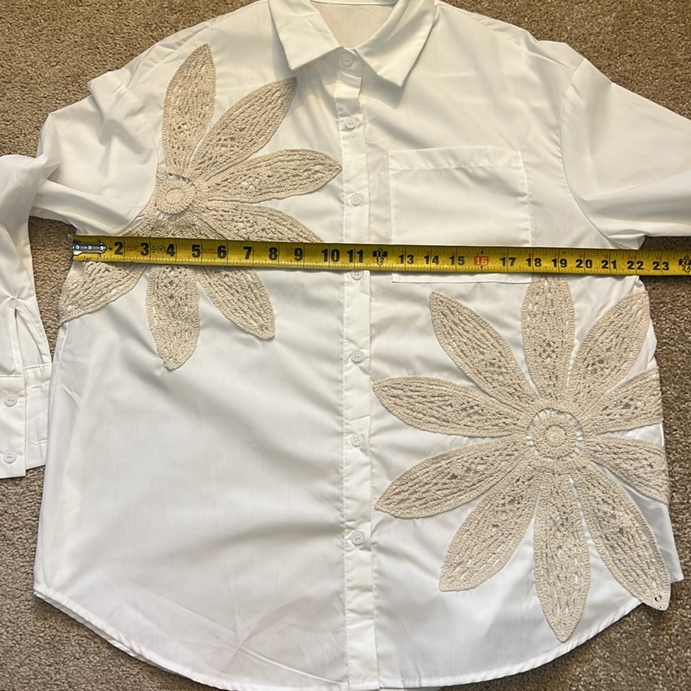 White Long Sleeve Button-Up Shirt with Crochet Embroidery Maija by SHEIN Size XS - Picture 9 of 10